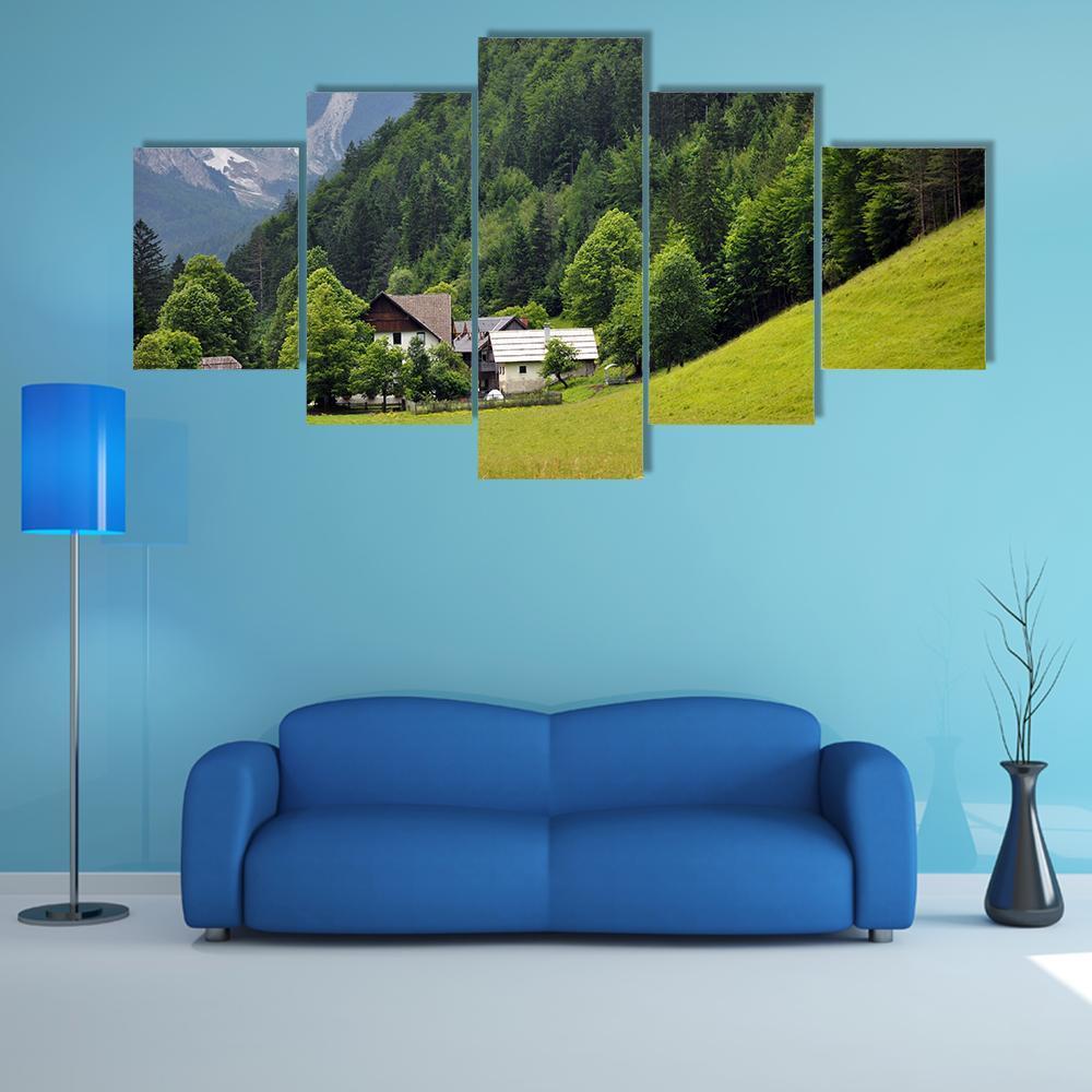 Beautiful House In Valley Canvas Wall Art-5 Star-Gallery Wrap-62" x 32"-Tiaracle