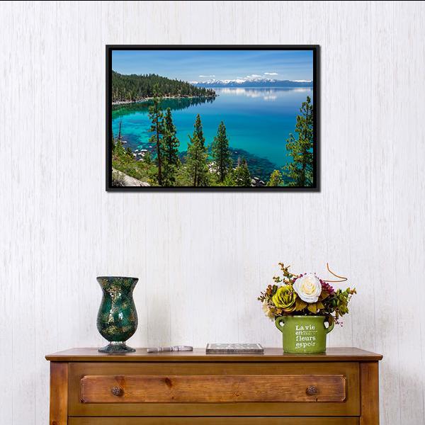 Beautiful Lake Tahoe Canvas Wall Art-1 Piece-Floating Frame-24" x 16"-Tiaracle