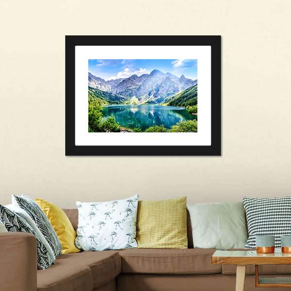 Beautiful Lake With Mountain Canvas Wall Art-5 Horizontal-Gallery Wrap-22" x 12"-Tiaracle