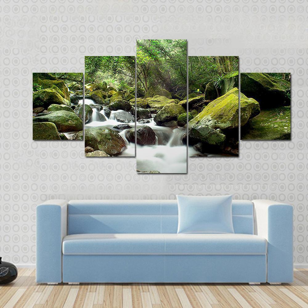 Beautiful Mountain River Canvas Wall Art-5 Star-Gallery Wrap-62" x 32"-Tiaracle
