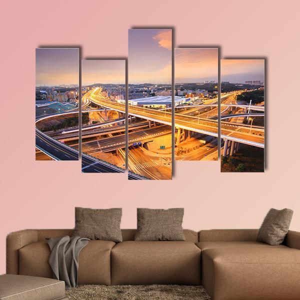 Overpass In The Night Canvas Wall Art-5 Pop-Gallery Wrap-47" x 32"-Tiaracle