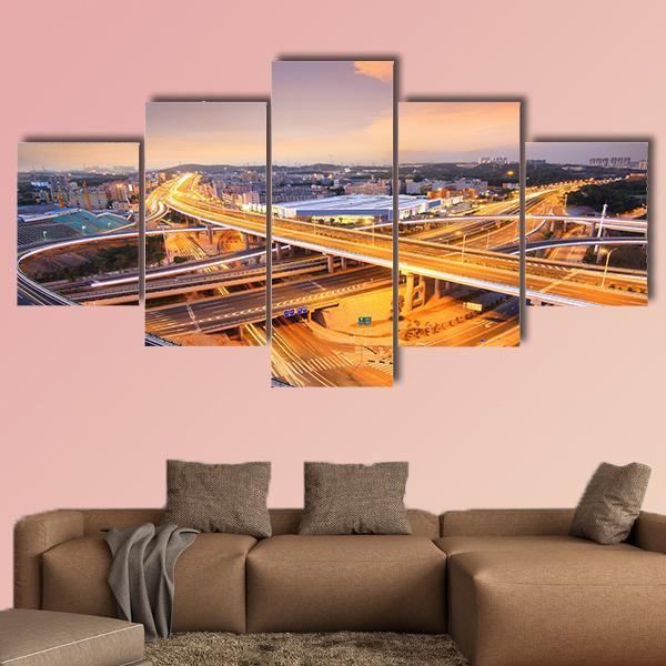 Overpass In The Night Canvas Wall Art-5 Star-Gallery Wrap-62" x 32"-Tiaracle