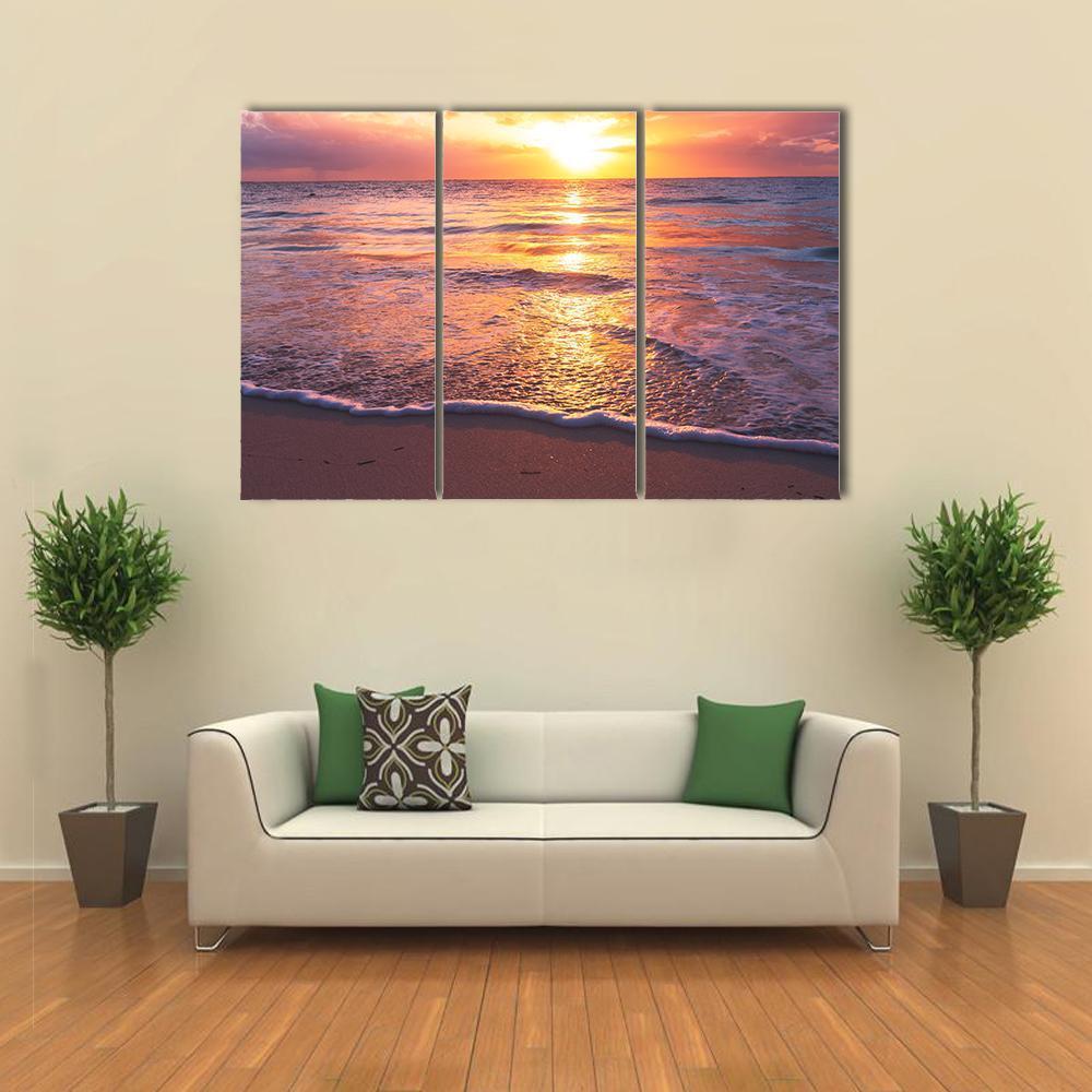 Beautiful Sea Sunset Canvas Wall Art-3 Horizontal-Gallery Wrap-37" x 24"-Tiaracle