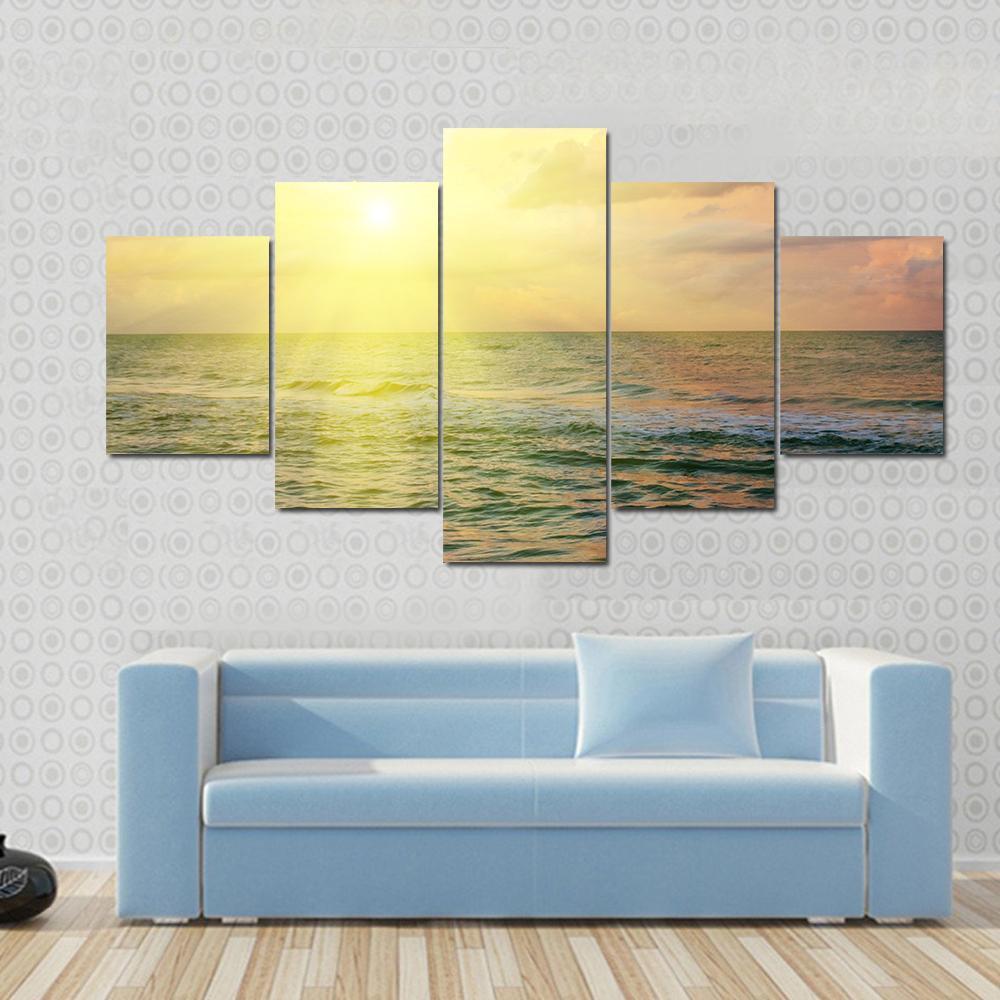 Beautiful Sea Sunset Canvas Wall Art-5 Star-Gallery Wrap-62" x 32"-Tiaracle
