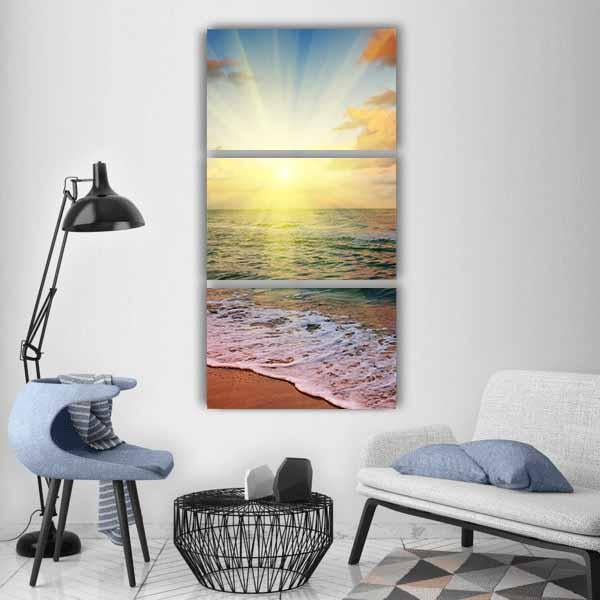 Beautiful Sea Sunset Vertical Canvas Wall Art-3 Vertical-Gallery Wrap-12" x 25"-Tiaracle