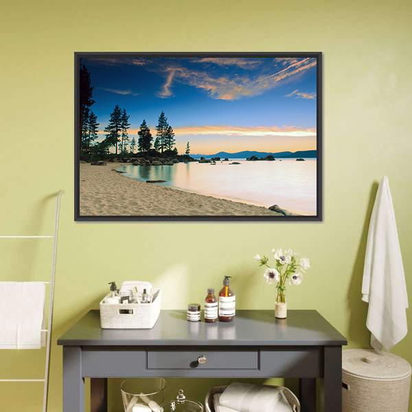 Beautiful Tahoe Lake After Sunset Canvas Wall Art-1 Piece-Floating Frame-36" x 24"-Tiaracle