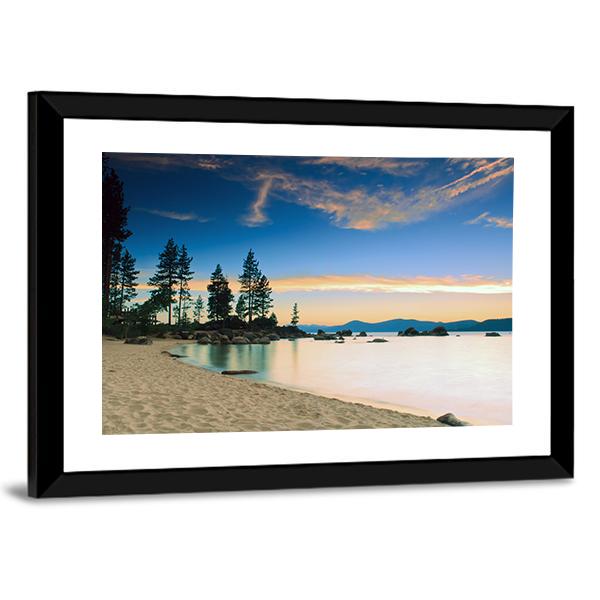 Beautiful Tahoe Lake After Sunset Canvas Wall Art-5 Horizontal-Gallery Wrap-22" x 12"-Tiaracle