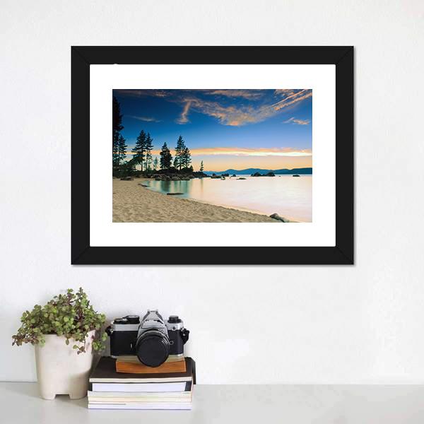 Beautiful Tahoe Lake After Sunset Canvas Wall Art-1 Piece-Framed Print-20" x 16"-Tiaracle