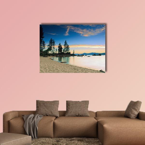 Beautiful Tahoe Lake After Sunset Canvas Wall Art-1 Piece-Gallery Wrap-48" x 32"-Tiaracle