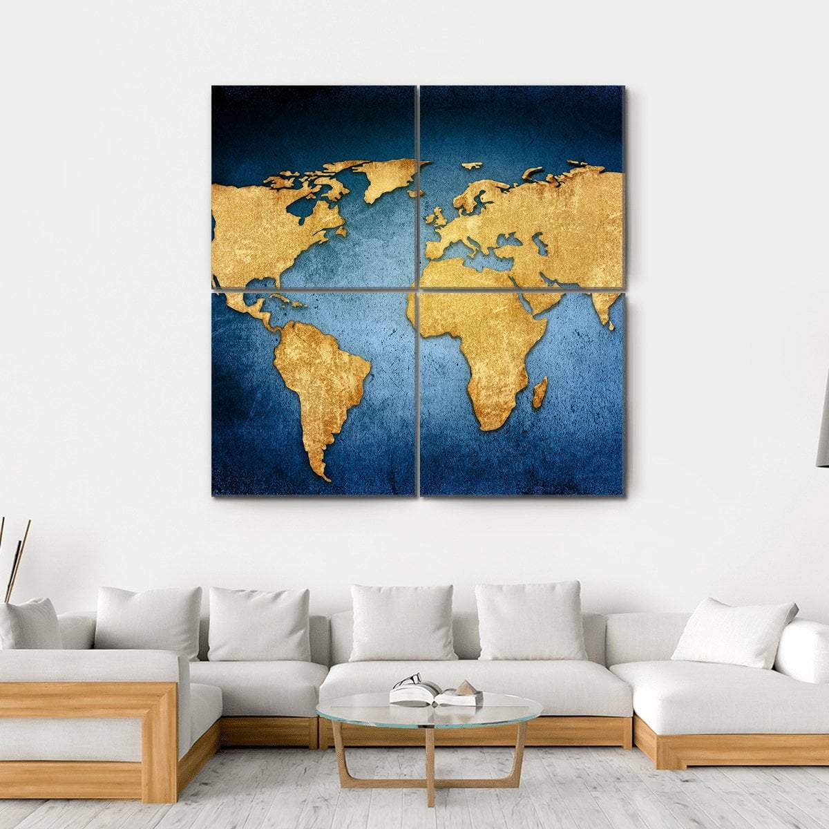 Textured World Map Canvas Wall Art-4 Square-Gallery Wrap-17" x 17"-Tiaracle