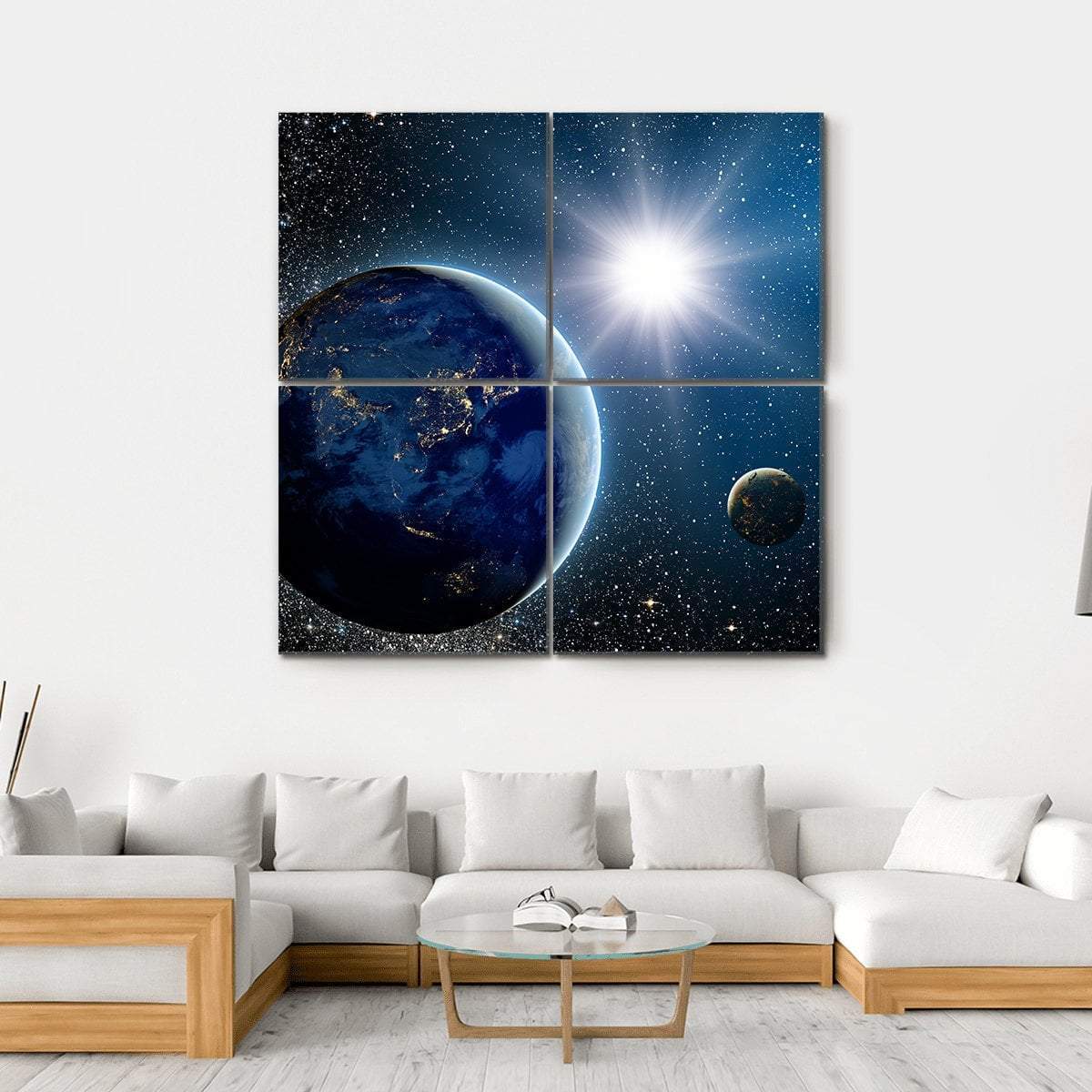 Earth & Sun From Space Canvas Wall Art-4 Square-Gallery Wrap-17" x 17"-Tiaracle