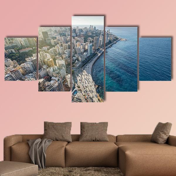 Beirut Cityscape Canvas Wall Art-5 Star-Gallery Wrap-62" x 32"-Tiaracle