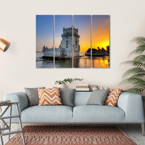 Belem Tower At Sunset Canvas Wall Art-4 Horizontal-Gallery Wrap-34" x 24"-Tiaracle