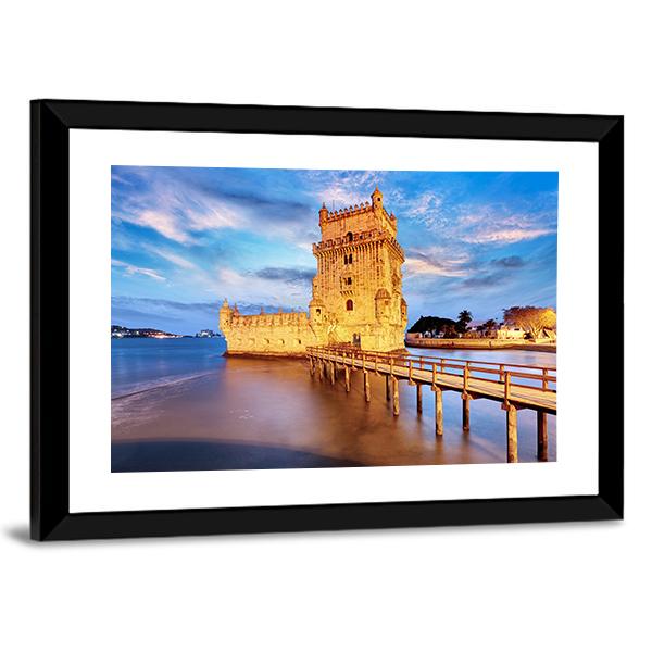 Belem Tower In Portugal Canvas Wall Art-3 Horizontal-Gallery Wrap-25" x 16"-Tiaracle
