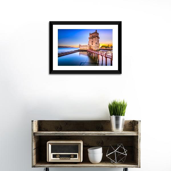 Belem Tower On Tagus River Canvas Wall Art-1 Piece-Framed Print-20" x 16"-Tiaracle