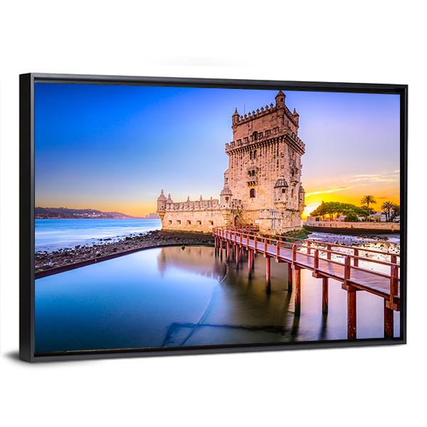 Belem Tower On Tagus River Canvas Wall Art-3 Horizontal-Gallery Wrap-25" x 16"-Tiaracle