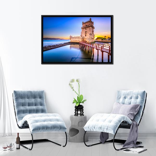 Belem Tower On Tagus River Canvas Wall Art-3 Horizontal-Gallery Wrap-25" x 16"-Tiaracle