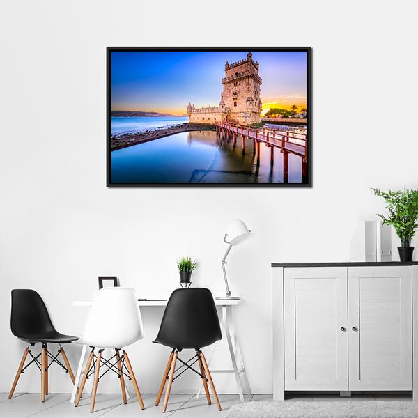 Belem Tower On Tagus River Canvas Wall Art-3 Horizontal-Gallery Wrap-25" x 16"-Tiaracle