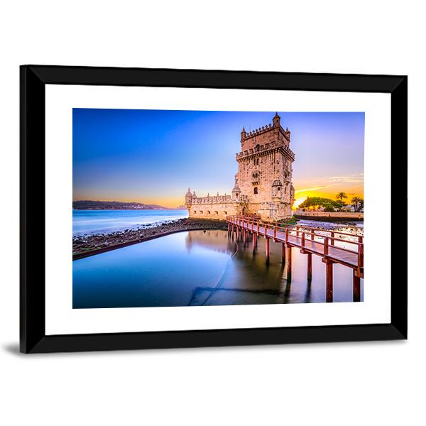 Belem Tower On Tagus River Canvas Wall Art-3 Horizontal-Gallery Wrap-25" x 16"-Tiaracle