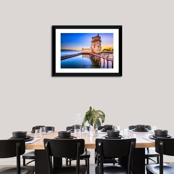 Belem Tower On Tagus River Canvas Wall Art-3 Horizontal-Gallery Wrap-25" x 16"-Tiaracle