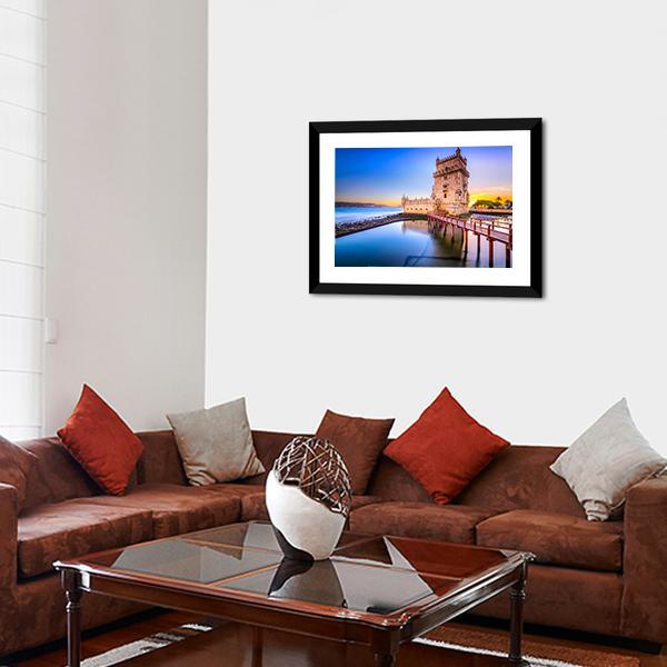 Belem Tower On Tagus River Canvas Wall Art-3 Horizontal-Gallery Wrap-25" x 16"-Tiaracle