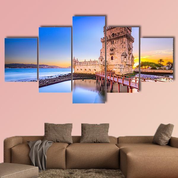 Belem Tower On Tagus River Canvas Wall Art-5 Star-Gallery Wrap-62" x 32"-Tiaracle