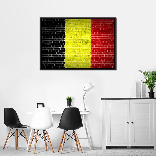 Belgium Flag On Brick Wall Canvas Wall Art-5 Horizontal-Gallery Wrap-22" x 12"-Tiaracle