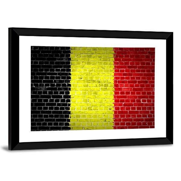 Belgium Flag On Brick Wall Canvas Wall Art-5 Horizontal-Gallery Wrap-22" x 12"-Tiaracle