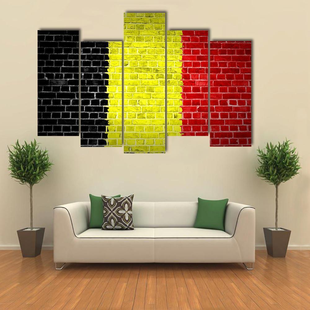 Belgium Flag On Brick Wall Canvas Wall Art-5 Pop-Gallery Wrap-47" x 32"-Tiaracle