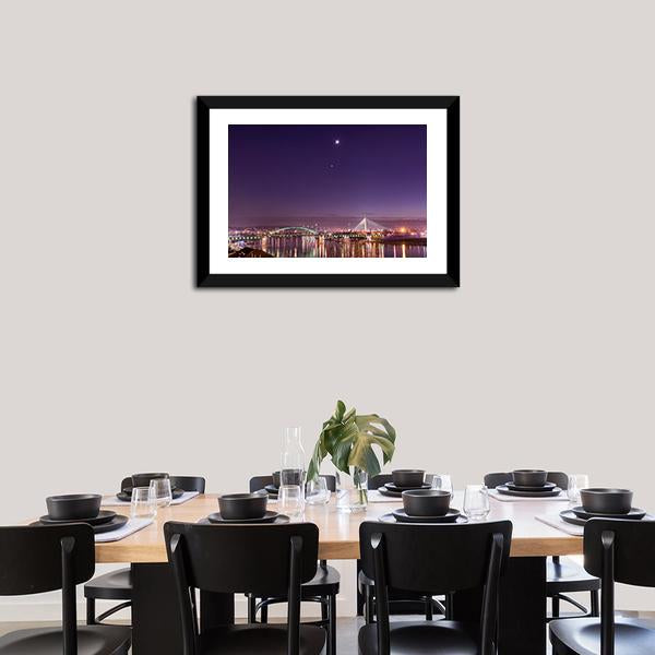 Belgrade Bridges At Night Panoramic Canvas Wall Art-1 Piece-36" x 12"-Tiaracle