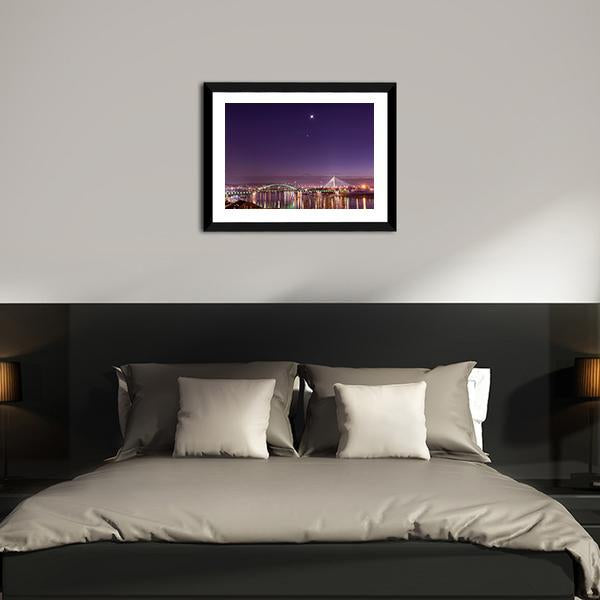Belgrade Bridges At Night Panoramic Canvas Wall Art-1 Piece-36" x 12"-Tiaracle