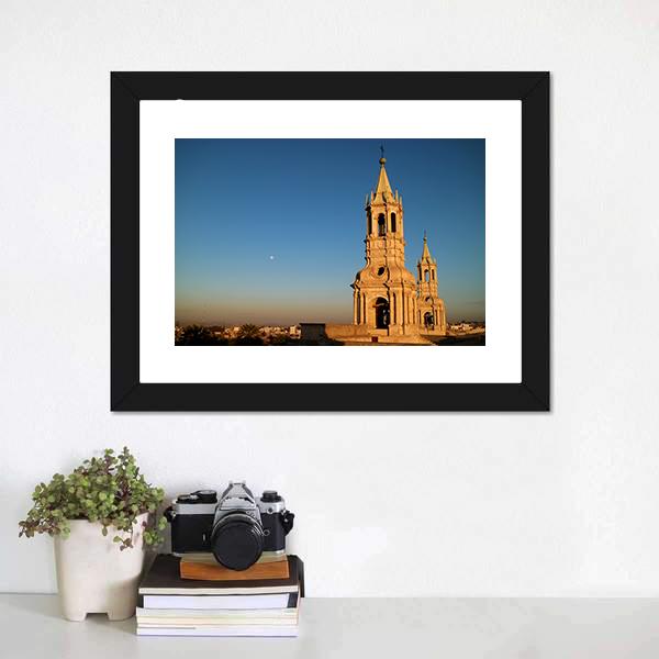 Bell Tower In Arequipa Canvas Wall Art-1 Piece-Framed Print-20" x 16"-Tiaracle