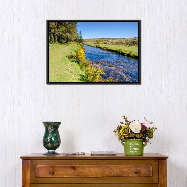Bellever Forest & Dart River Canvas Wall Art-1 Piece-Floating Frame-24" x 16"-Tiaracle