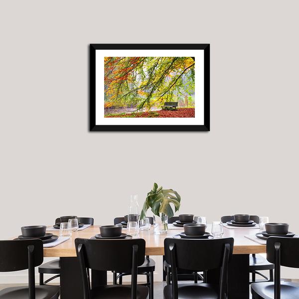 Bench Under Autumn Tree Canvas Wall Art-5 Horizontal-Gallery Wrap-22" x 12"-Tiaracle