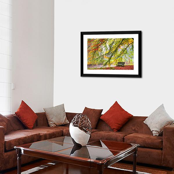 Bench Under Autumn Tree Canvas Wall Art-5 Horizontal-Gallery Wrap-22" x 12"-Tiaracle