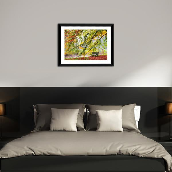 Bench Under Autumn Tree Canvas Wall Art-5 Horizontal-Gallery Wrap-22" x 12"-Tiaracle