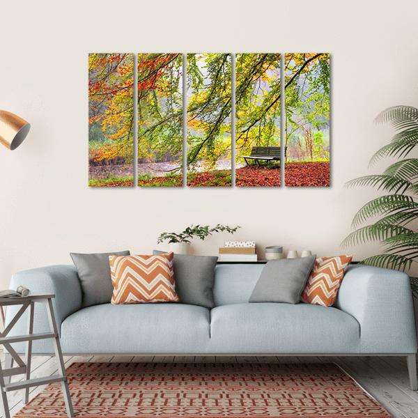 Bench Under Autumn Tree Canvas Wall Art-5 Horizontal-Gallery Wrap-22" x 12"-Tiaracle