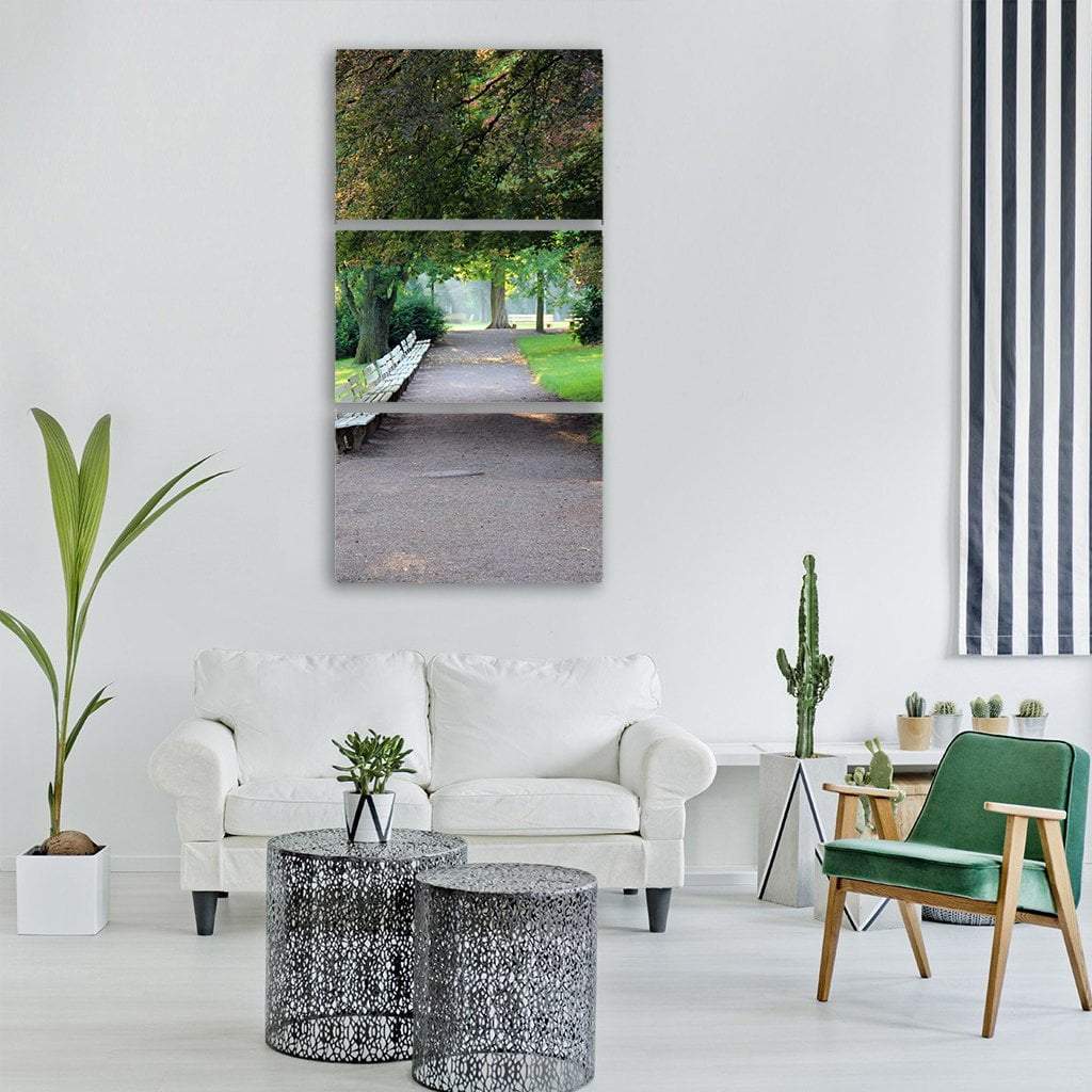 Benches Under Tree Vertical Canvas Wall Art-3 Vertical-Gallery Wrap-12" x 25"-Tiaracle