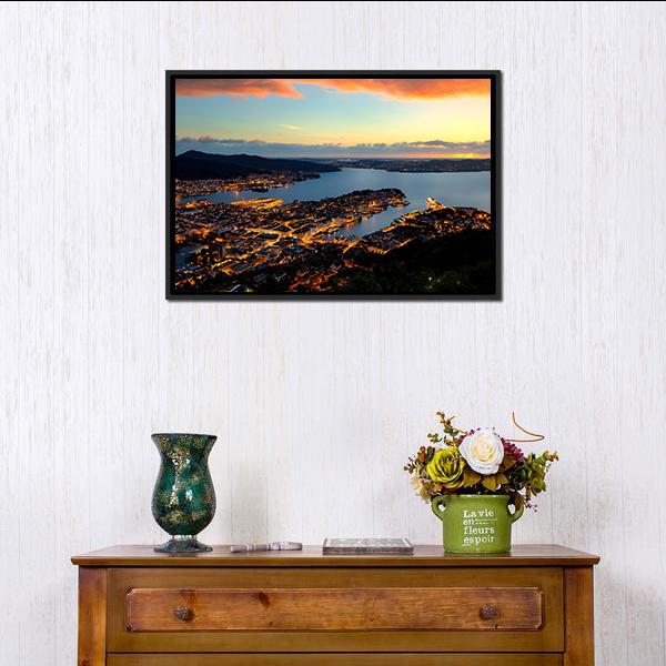 Bergen In Norway Canvas Wall Art-1 Piece-Floating Frame-24" x 16"-Tiaracle