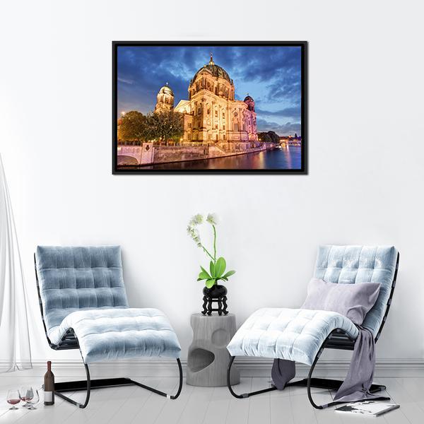 Berlin Cathedral At Night Canvas Wall Art-3 Horizontal-Gallery Wrap-25" x 16"-Tiaracle