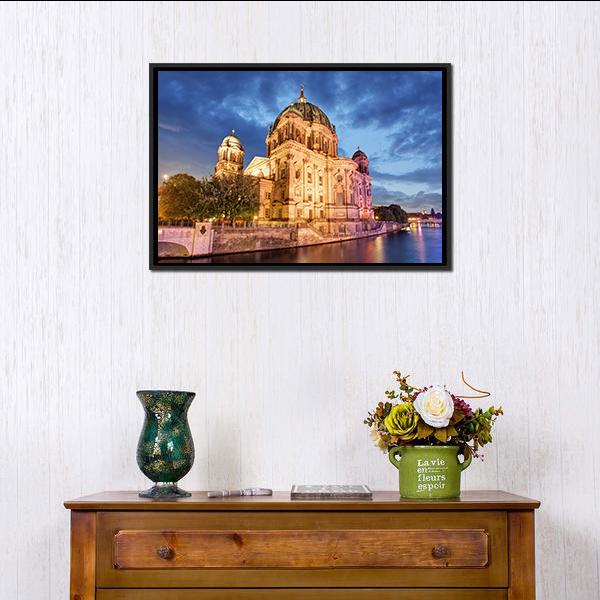 Berlin Cathedral At Night Canvas Wall Art-3 Horizontal-Gallery Wrap-25" x 16"-Tiaracle