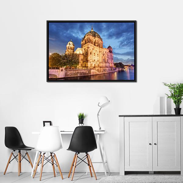 Berlin Cathedral At Night Canvas Wall Art-3 Horizontal-Gallery Wrap-25" x 16"-Tiaracle