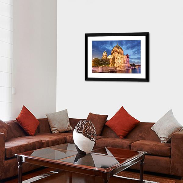 Berlin Cathedral At Night Canvas Wall Art-3 Horizontal-Gallery Wrap-25" x 16"-Tiaracle