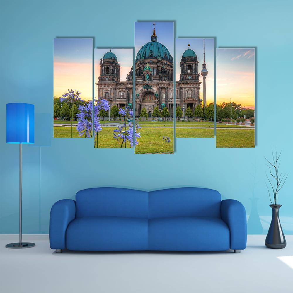 Berlin Cathedral At Sunrise Canvas Wall Art-5 Pop-Gallery Wrap-47" x 32"-Tiaracle