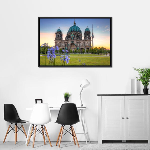 Berlin Cathedral At Sunrise Canvas Wall Art-3 Horizontal-Gallery Wrap-25" x 16"-Tiaracle