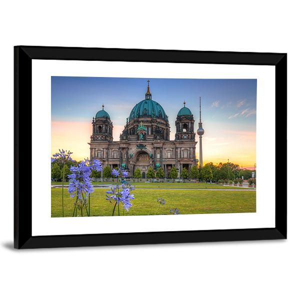Berlin Cathedral At Sunrise Canvas Wall Art-3 Horizontal-Gallery Wrap-25" x 16"-Tiaracle