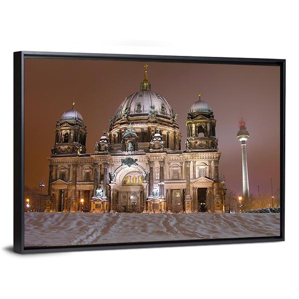 Berlin Cathedral In Winter Canvas Wall Art-3 Horizontal-Gallery Wrap-25" x 16"-Tiaracle