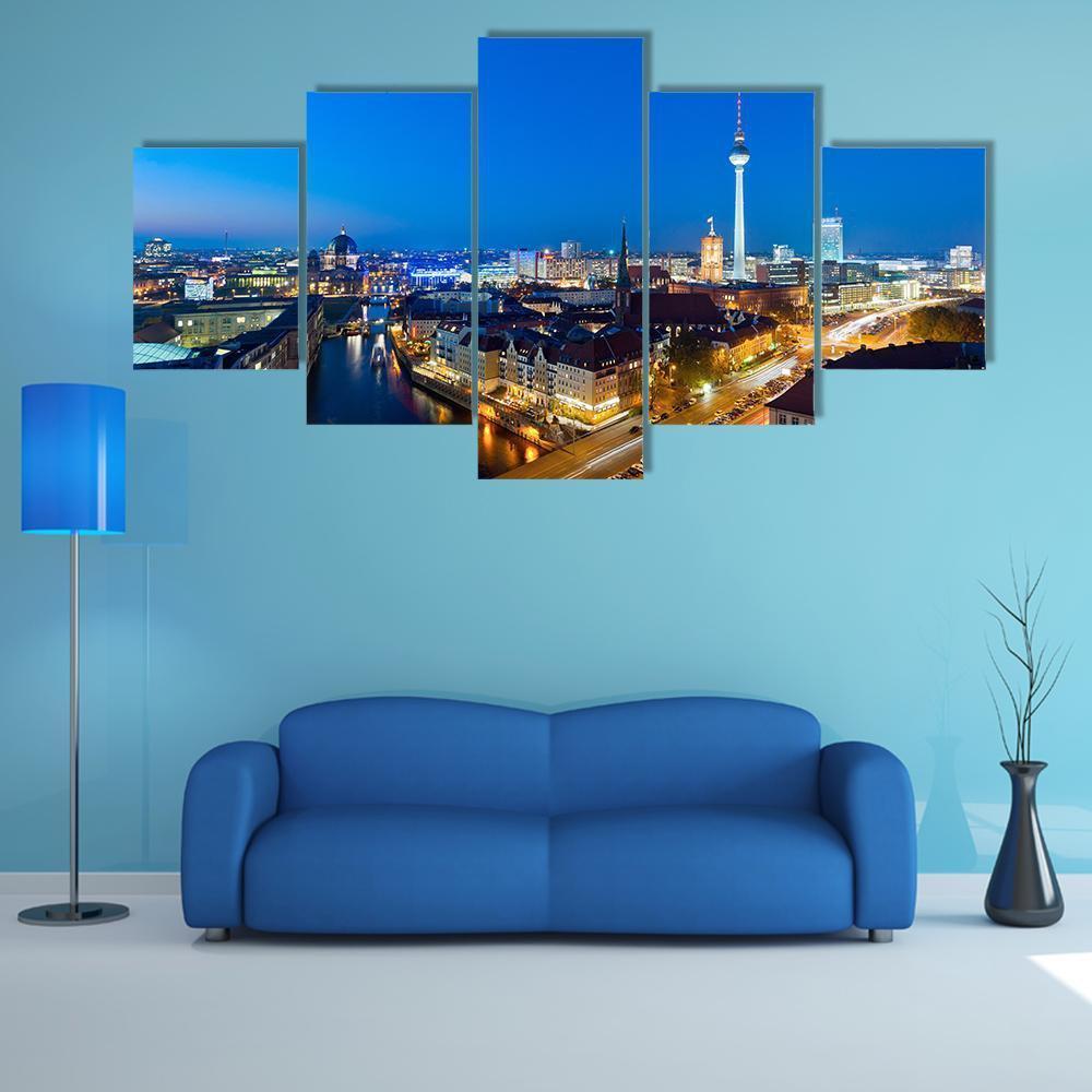 Berlin Cityscape Canvas Wall Art-5 Star-Gallery Wrap-62" x 32"-Tiaracle