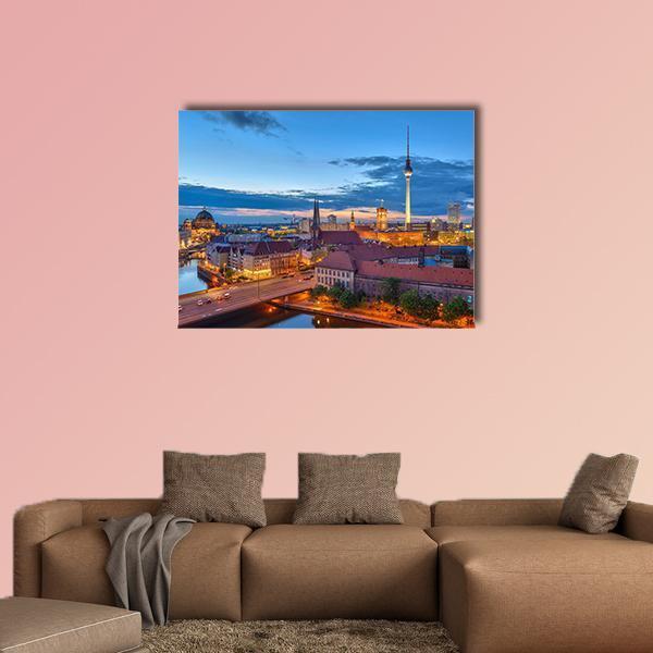 Berlin City Skyline Canvas Wall Art-1 Piece-Gallery Wrap-48" x 32"-Tiaracle