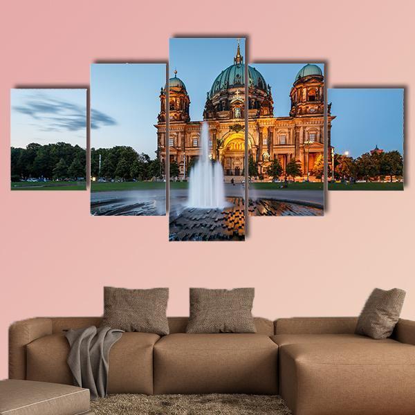 Berliner Dom & Fountain Canvas Wall Art-5 Star-Gallery Wrap-62" x 32"-Tiaracle